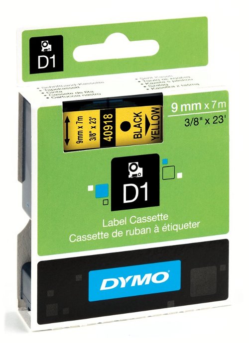 Dymo S0720730 D1 40918 Tape 9mm x 7m Black on Yellow