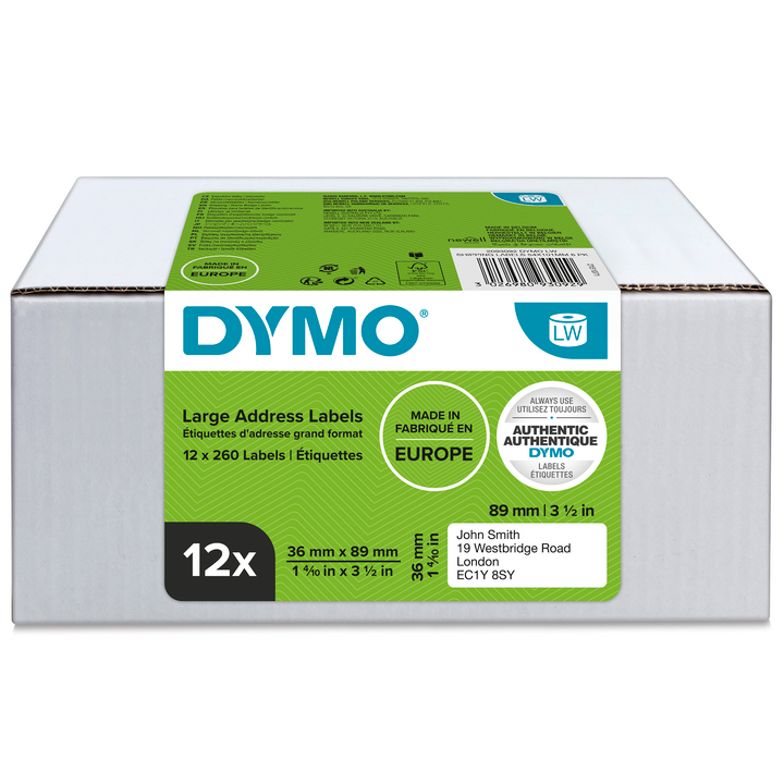 Dymo 2093093 12-pack LW label 36x89mm white paper Dymo 2093093 12-pack LW label 36x89mm white paper