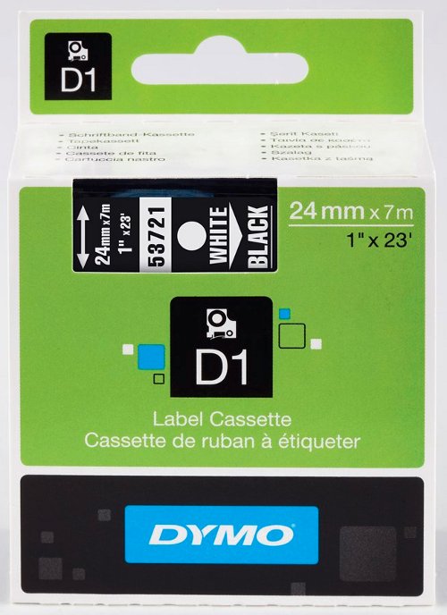 Dymo S0721010 D1 53721 Tape 24mm x 7m White on Black 