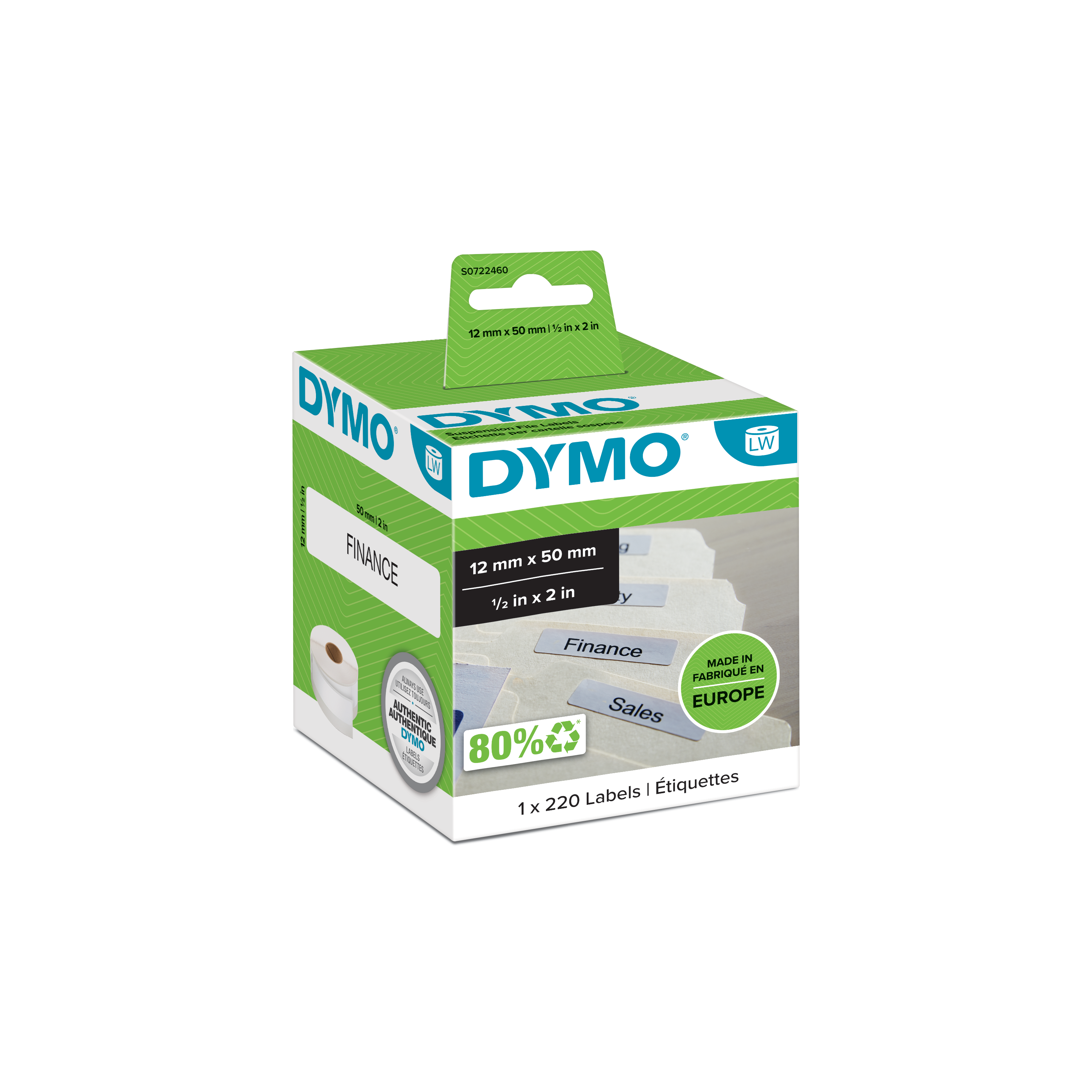 Dymo 99017 Suspension File Labels, 12x50 mm