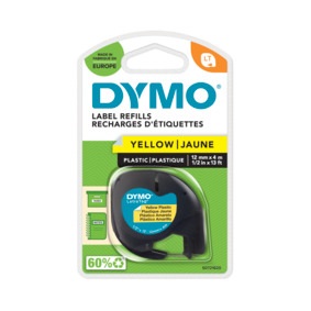 Dymo 91202 LetraTag plastic tape black on yellow 12mm Dymo 91202 LetraTag plastic tape black on yellow 12mm