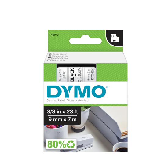 Dymo S0720670 D1 40910 Tape 9mm x 7m Black on Clear