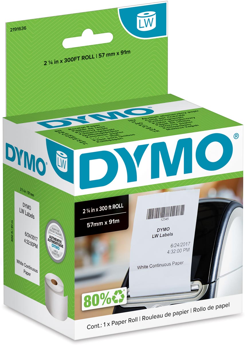 Dymo 2191636 continuous paper 57mm x 91m, non-adhesive